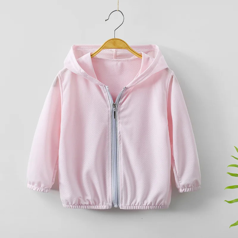 Childrens long sleeved jacket with zipper summer thin solid color hooded suitable for boys and girls sunscreen 250325z