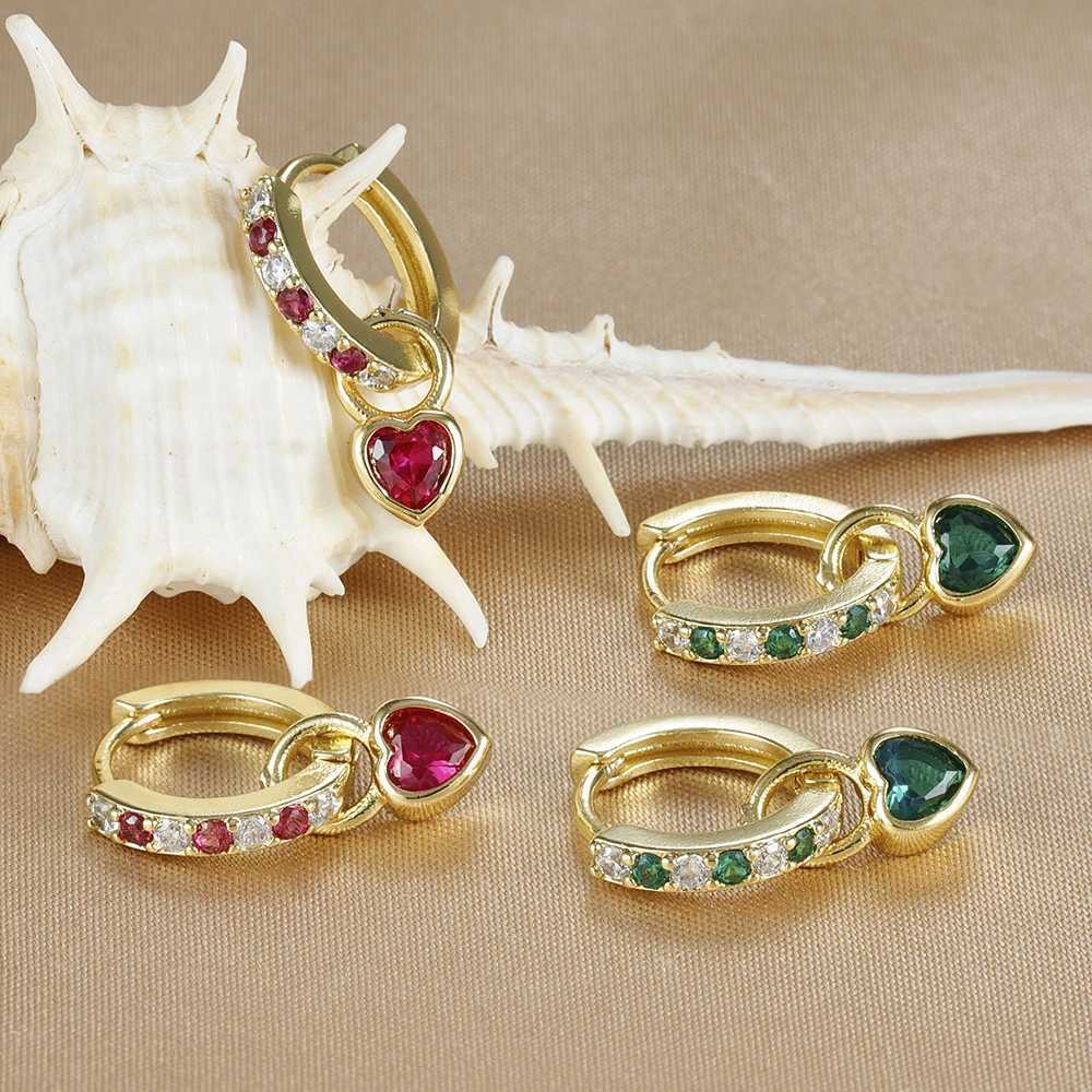 2PCS Luxury Colorful Heart Pendant Earrings Exquisite Multicolor Zircon Stainless Steel Hoop Earrings for Women Fashion Jewelry C251103