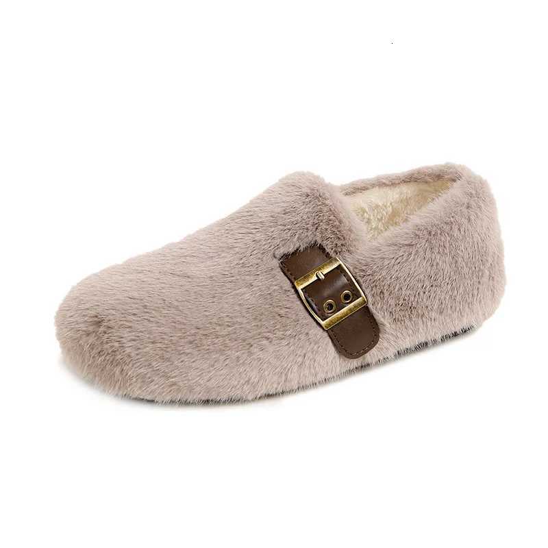 Real Rabbit Fur Flats Wen Winter Fluffy Cotton Loafers Ladies Barefoot Shoes Warm Cold-Proof Mocasines Mujer Plush Furry Boots Y251103