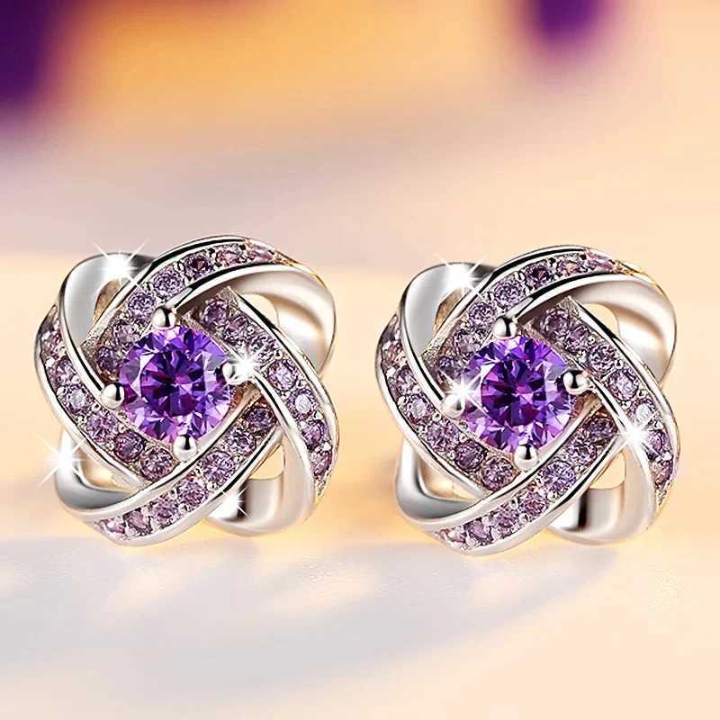 Huitan Delicate Design Stud Earrings Women Wedding Ceremony Accessories with WhitePurple Zirconia Exquisite Lady Chic Jewelry C251103