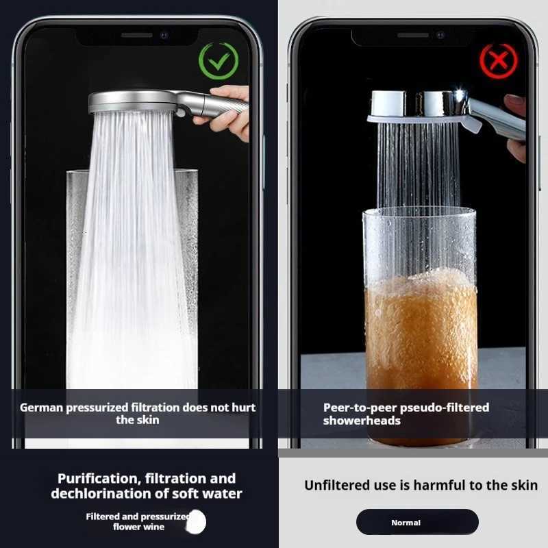 New High Pressure 13CM Shower 5 Modes Water Saving Filter Spray Nozzle Massage Rainfall Shower Bathro Accessories Y251103