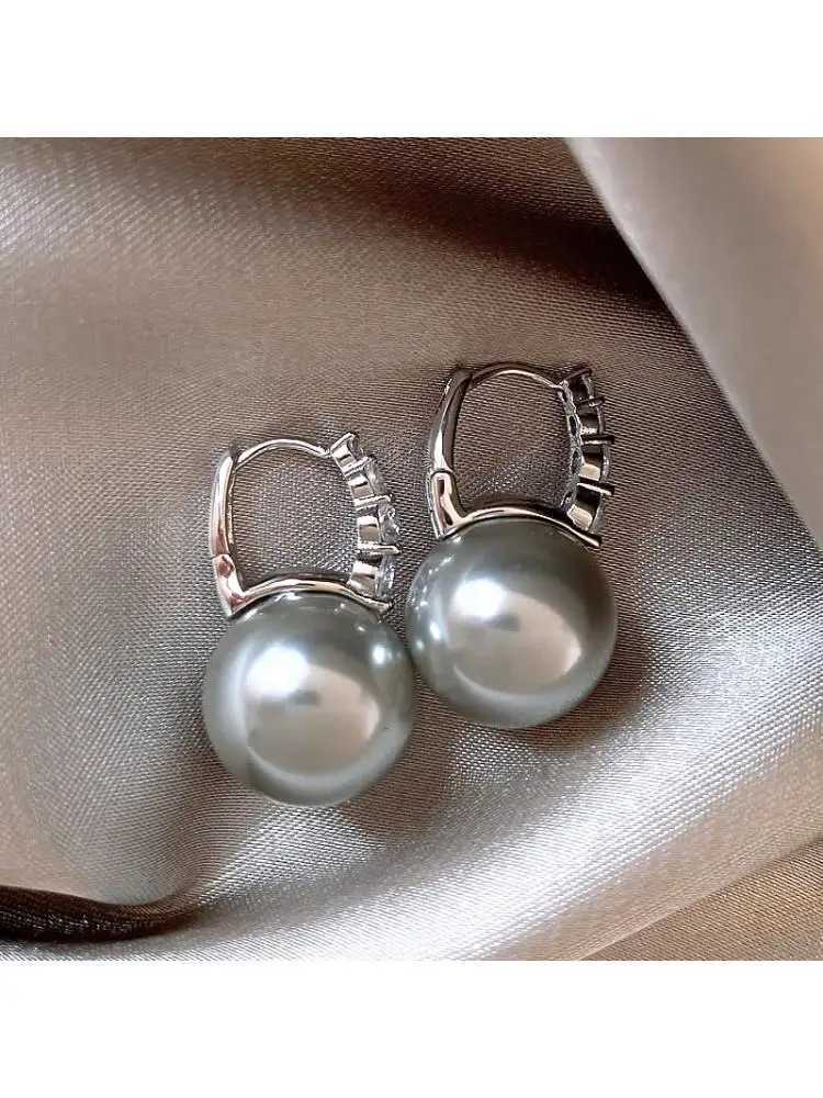 Autumn And Winter Vintage Light Luxury Zircon Grey Pearl Earrings For Women Fashion Elegant Crystal Jewelry Party Gifts Y250401