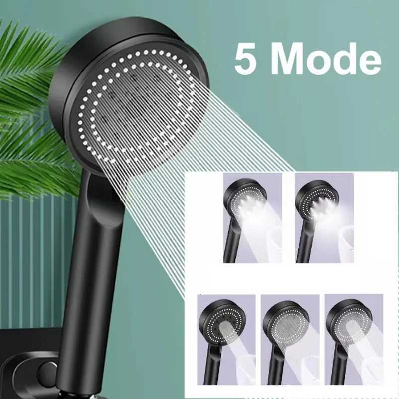 5 Modes Adjustable Rain Drenching Mode Black Bath Shower Water Saving High Pressure Shower Bathro Accessories Y251103