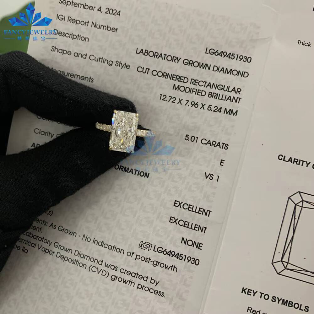 Custom 14K 18K Gold 2CT 3CT 5CT Radiant Cut D VS1 VVS1 IGI Certified Lab Grown Diamond Engagement Wedding Ring for Women