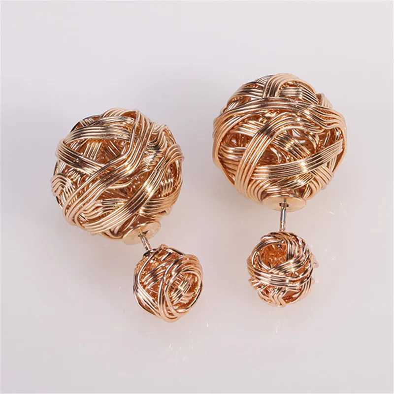 Fashionable double-sided large metal hollow stud earrings 2023 new design party Korean popular cheap women wholesale gifts Y250401