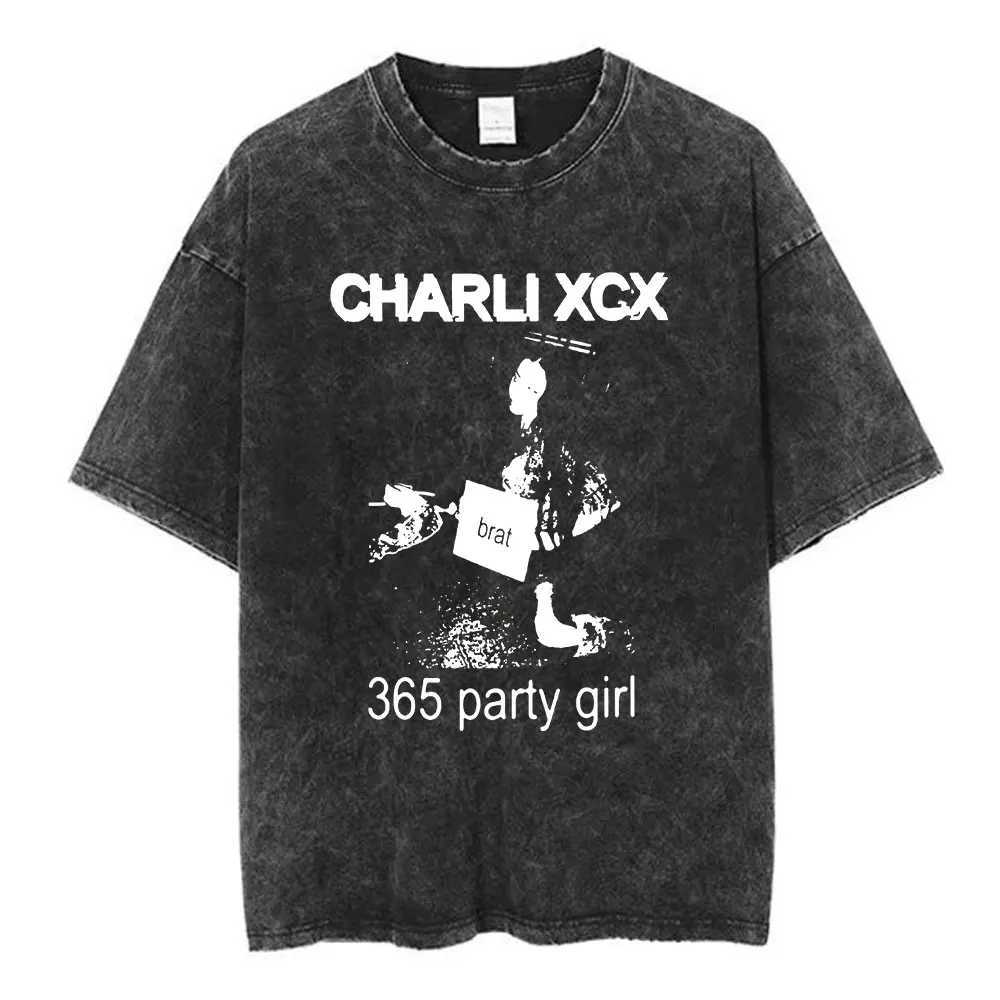 365 Party girl Brat Album Vintage Washed T Shirt Men Women Fashion Harajuku T-shirt Casual 100% Cotton Loose T-shirts X250403