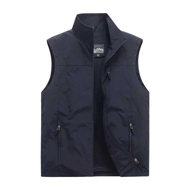 Mens Outdoor Tooling Vest Fashion Peak Embroidered Waterproof Multi-Pocket Hiking Fishing Vest Mens Sleeveless Jacket M-6XL X250403