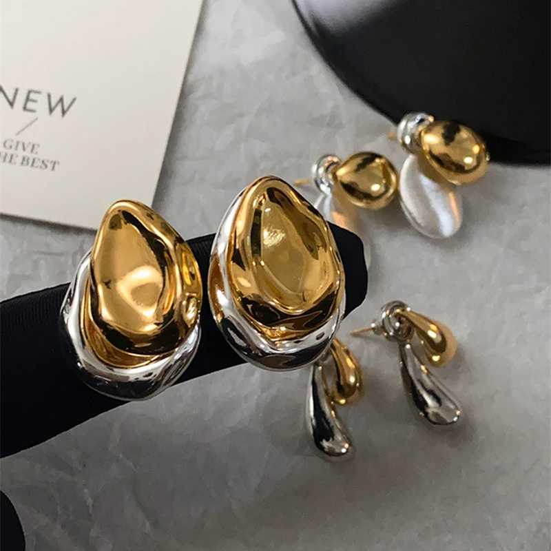 Stainless steel vintage Droplet metal splicing stud earrings suitable for women two wear modes mixed colors new accessory charm luxury jewelry Y250401