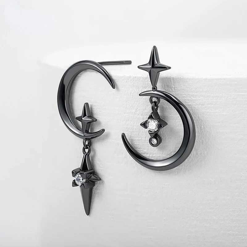 925 Sterling Silver Needle Crystal Earrings Moon Design Pendant Eardrop for Women Earring Stud Trendy Women Earring Dangle C251103