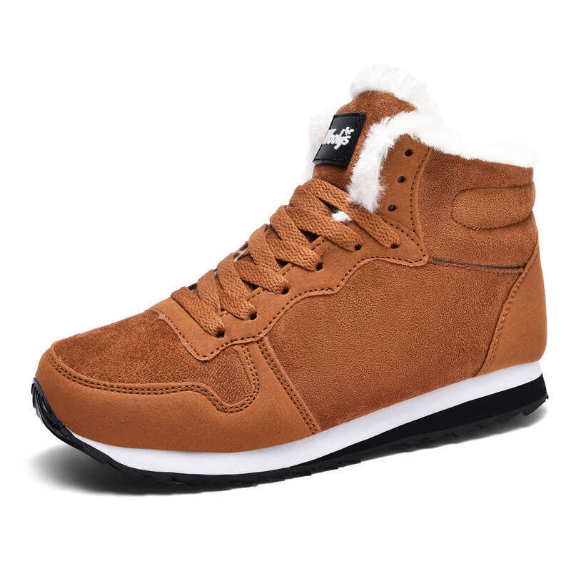 Large size youth outdoor plush warm casual shoes, winter fashion high top lace up sports cotton shoes