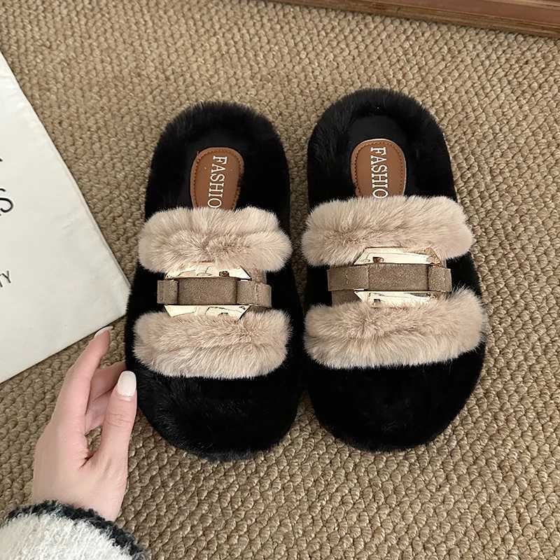 Wen Fur Slippers Flats Shoes Casual Short Plush Cozy Winter Open Toe Flip Flops 2025 New Fion Trend Slingback Slides Mujer Y251103