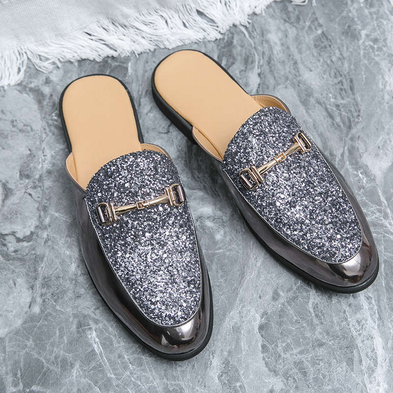 Men's in plus size, new semi fashionable foot covers, cool slippers, trendy casual leather shoes, lazy half back shoes
