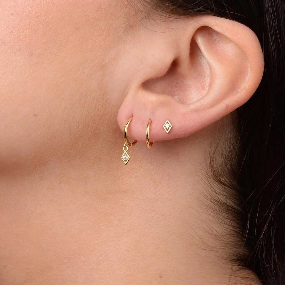 3PCS 14K Gold Plated Square Zircon Earring Set for Women Stainless Steel Pendant Charms Huggies Earring Punk Unisex Rock Jewelry C251103