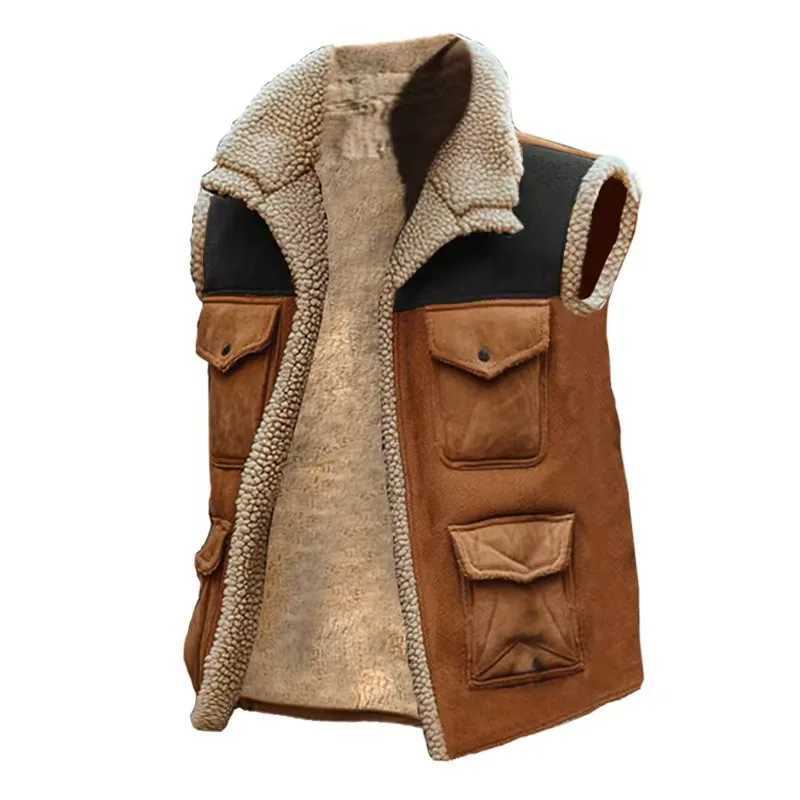 Retro Mens Cardigan Trendy Vest Jacket 2025 New Zipper Pocket Warm Jacket Vest Fashion Blocked Sleeveless Jacket Men Clothing X2504033