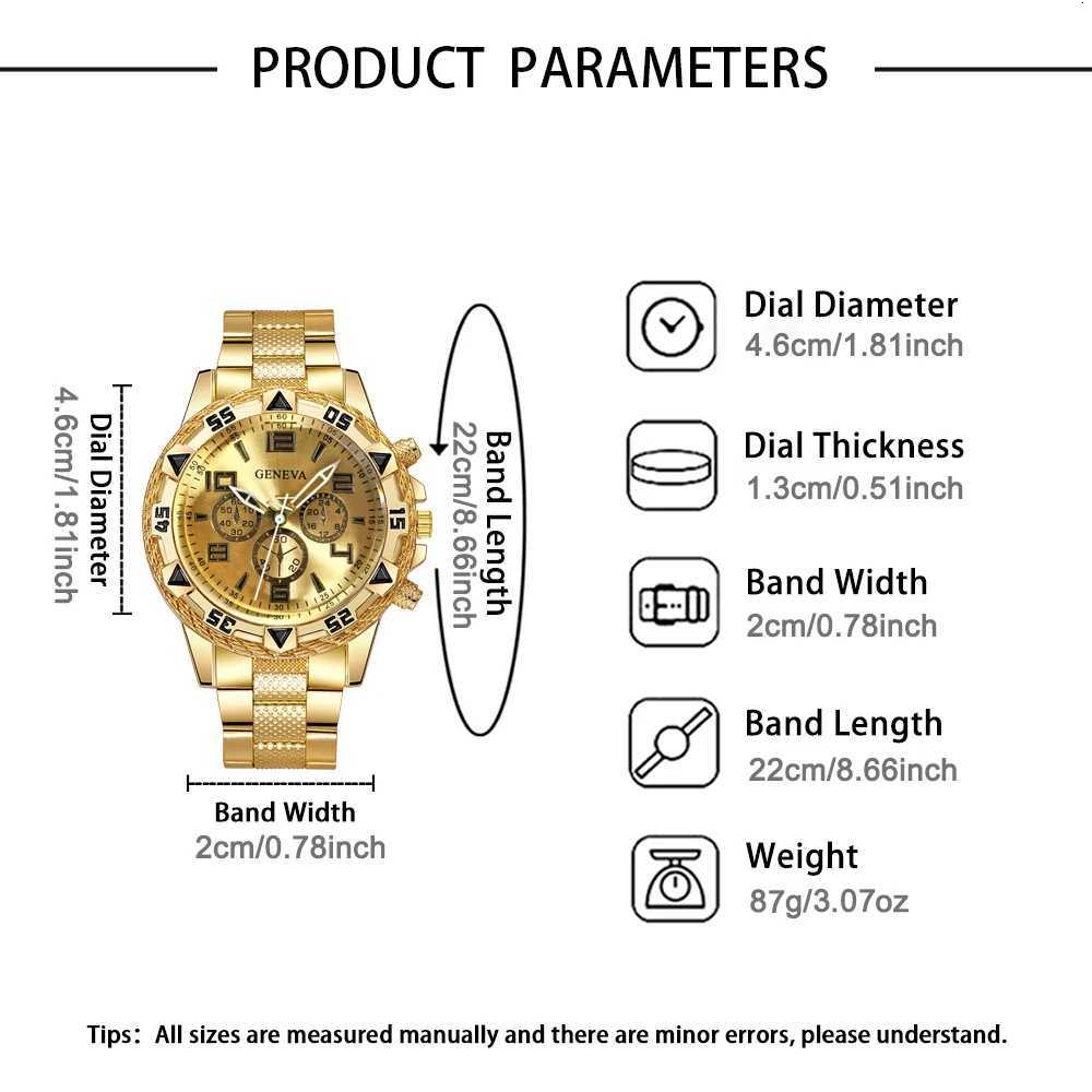 4pcs/set Mens Watches Fashion Arabic Dial Steel Band Quartz Watch SetW251104