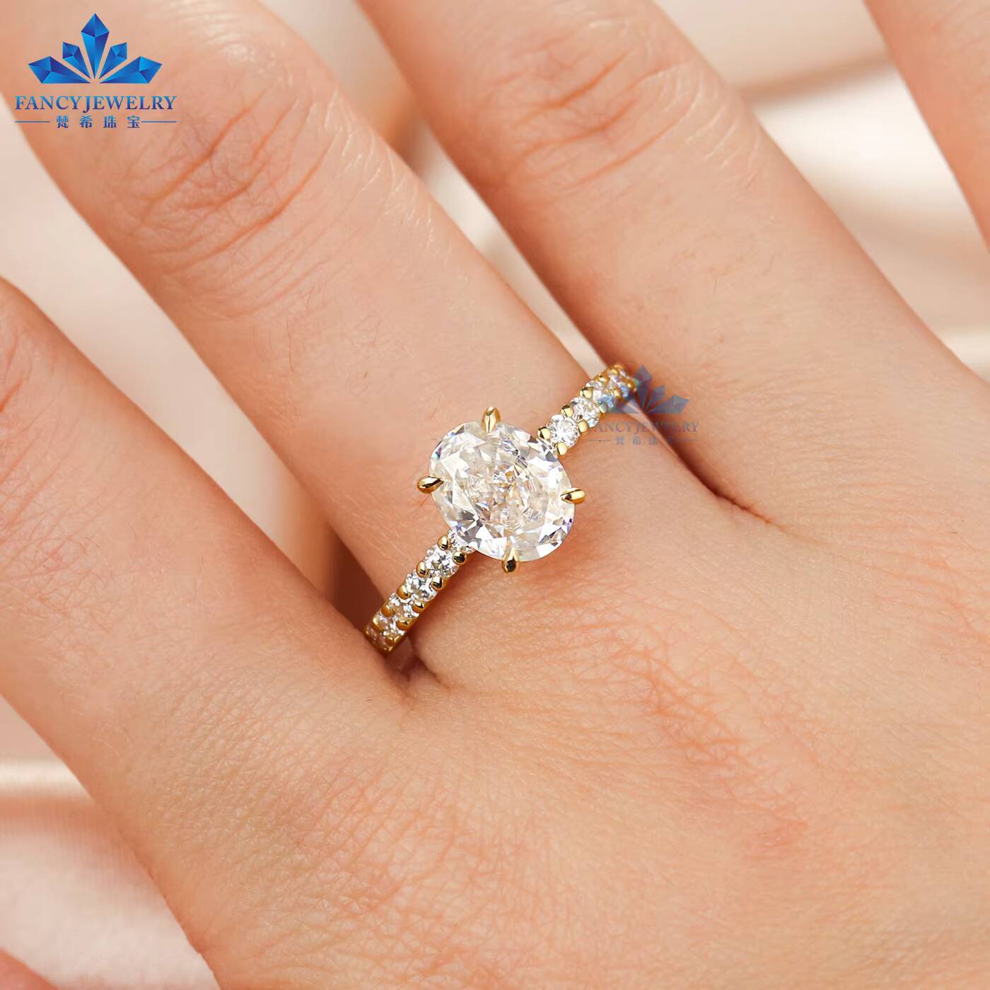 1CT 2CT 3CT Oval 3 EX Cut VVS Lab Grown Diamond 14K 18K Gold Classic Engagement Ring for Bridal With IGI Lab Grown Diamond - view 3
