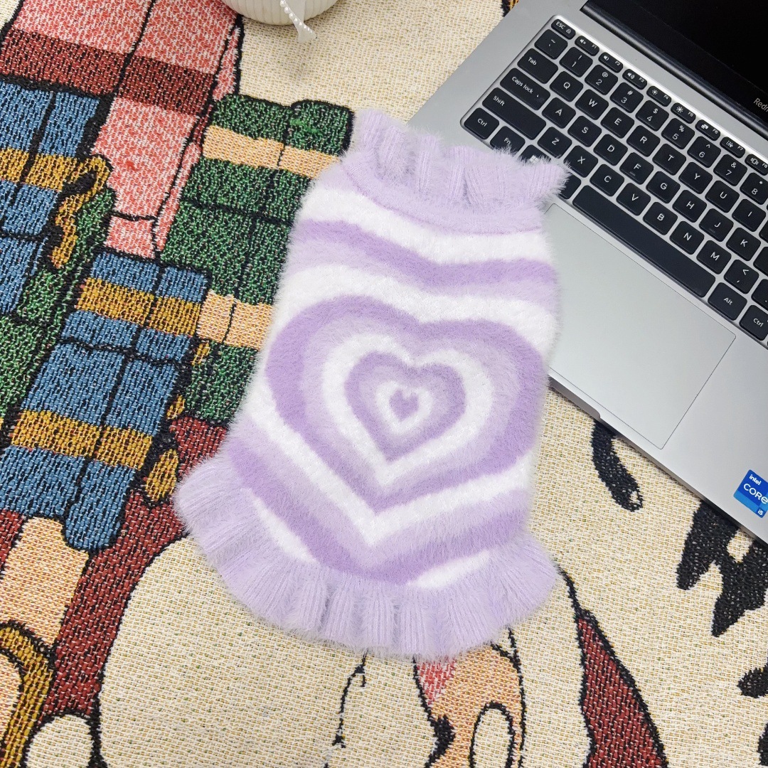 Cute Heart Pattern Pet Sweater, Soft Knit Dog Clothes, Warm Winter Apparels, Fashionable Puppy Sweater with Ruffled Edges, Cozy Pet Outfit for Maltese