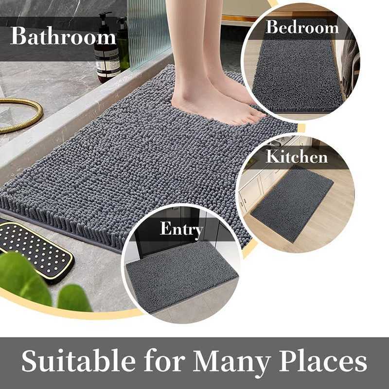 Chenille Bath Mat Soft and Absorbent Bath Rug Non-Slip and Quick Dry Shower Carpet for Home Bathroom-Machine Washable C251103