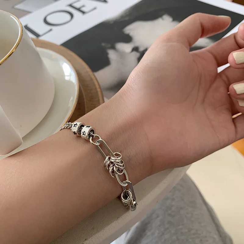 Ventilate 925 sterling silver Thai silver bracelet for women retro geometric heart love luck punk jewelry 2023 new straight chain Y250329