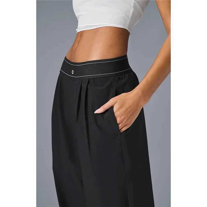Fashion set wide leg pants womens pockets casual classic version womens pants elastic waistband straight TrouserXJ250403