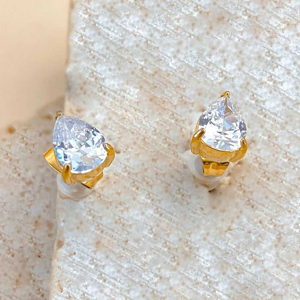 eManco White Color Zircon Hoop Earrings Stainless steel Water Drop Pendant Gold Plated Earring Womens Luxury Jewelry C251103