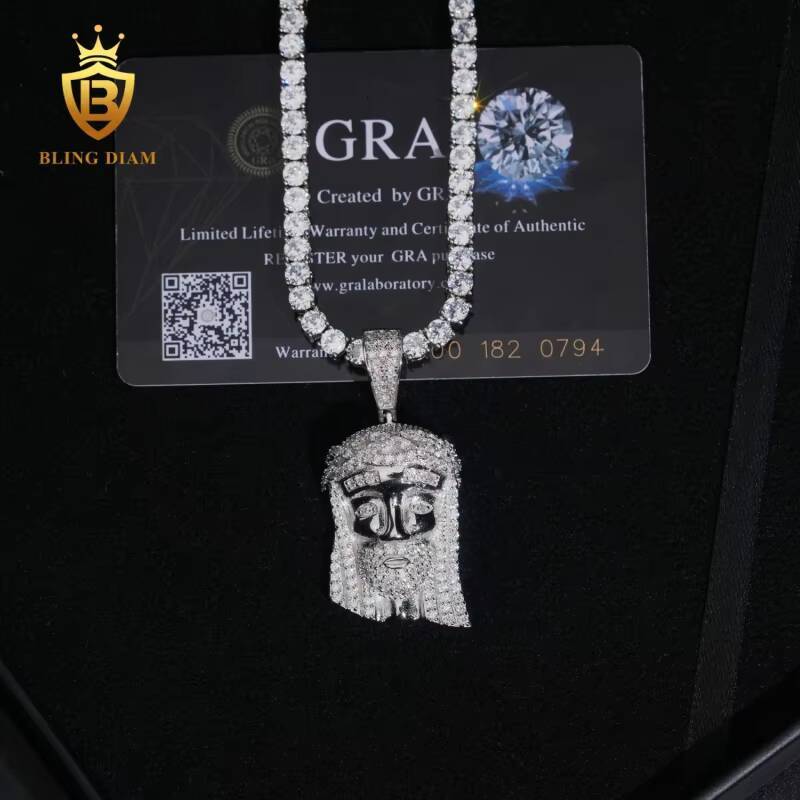 Hip Hop Jewelry Mini Jesus Pendants Gra Certificate Moissanite Iced Out Diamond Charms Pendant 925 Sterling Silver