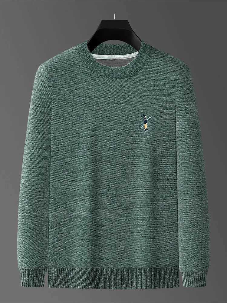 Premium Luxury 2024 Autumn/Winter Round Neck Solid Color Exquisite Embroidery Mens Sweater Casual Warm Thick Knitted SweaterT251103
