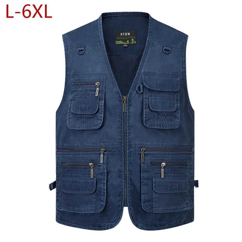 L-6XL Big Size New Men Multi Pocket Cotton Vest Casual with Many 14 Pockets Sleeveless Jackets Male Outdoor Photograph Waistcoat X250403