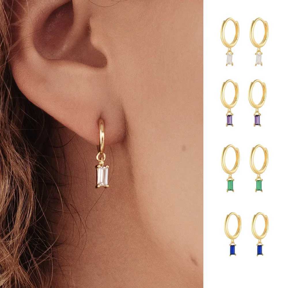 French Emerald Geometric Hoop Stainless Steel Earrings for Women Party Jewelry Accessories Trendy Zircon Crystal Drop Earring C251103