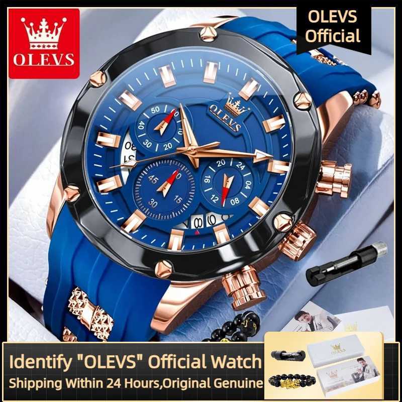 OLEVS 9991 Top Trendy Mens Watch Waterproof Silicone Strap Luxury Multifunctional Chronograph Brand Sports Quartz Mens WatchW251104