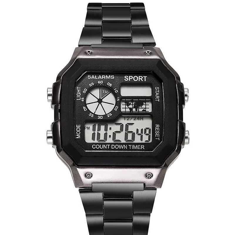 Fashion Stainless Steel Strap Sport Watches Men Military Digital Watches Waterproof Clock LED Men Sport Wristwatch Reloj HombreW251103W251104