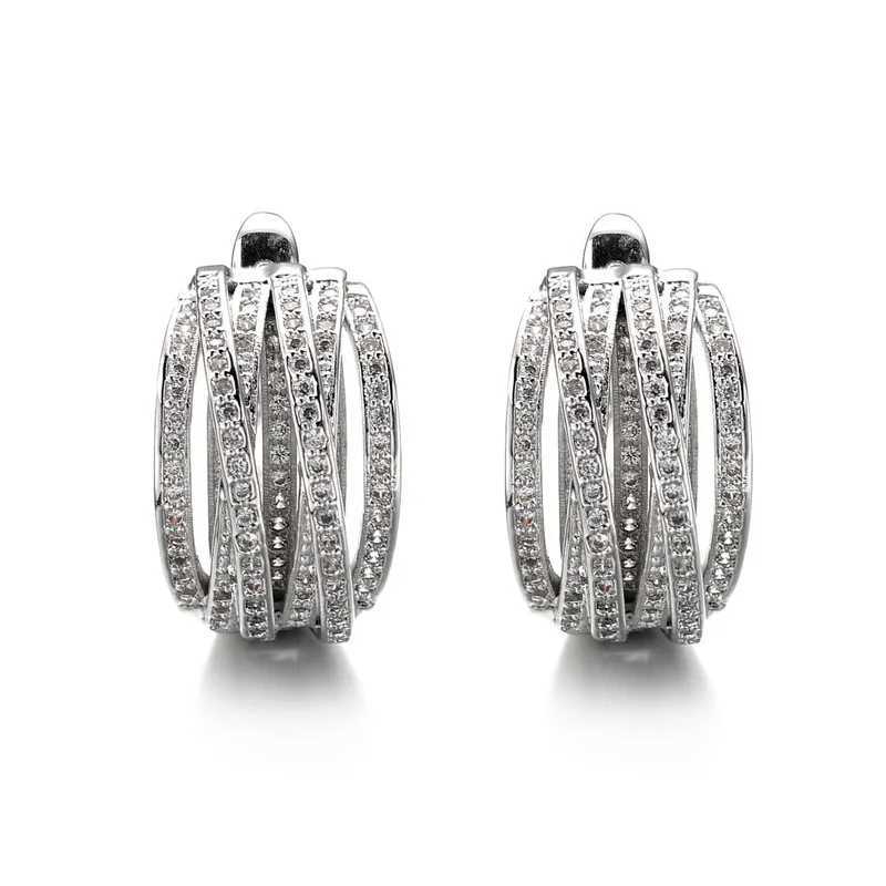 Huitan Fashion Silver Cross Ring Earrings Full Crystal Cubic Zirconia Statement Womens Earrings Trend Jewelry Y250401