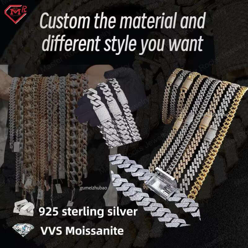 Bg Sterg Sier Iced Out 24MM Hip Hop Moissanite Cuban k Chain