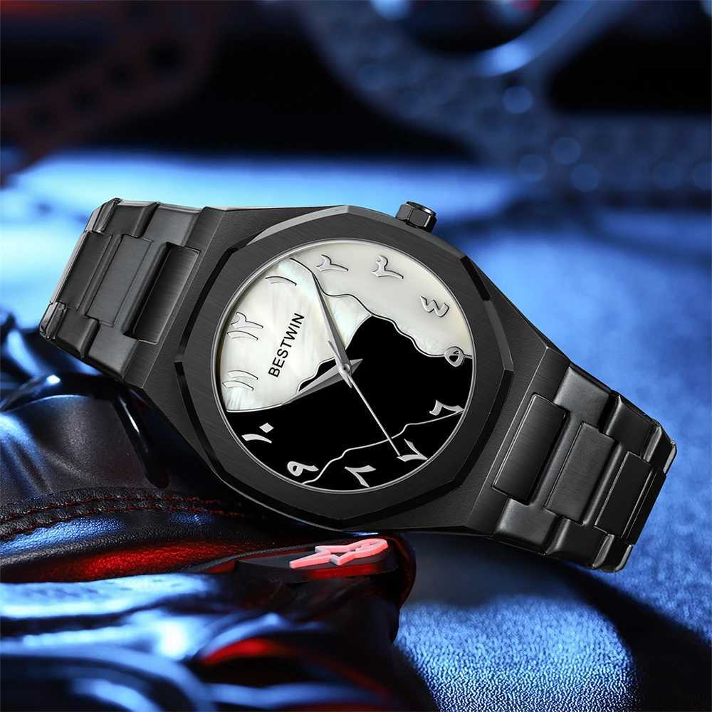 BESTWIN Mens Fashion Gold Shell Dial Creative Business Time Reloj Hombre 2025 Y250403
