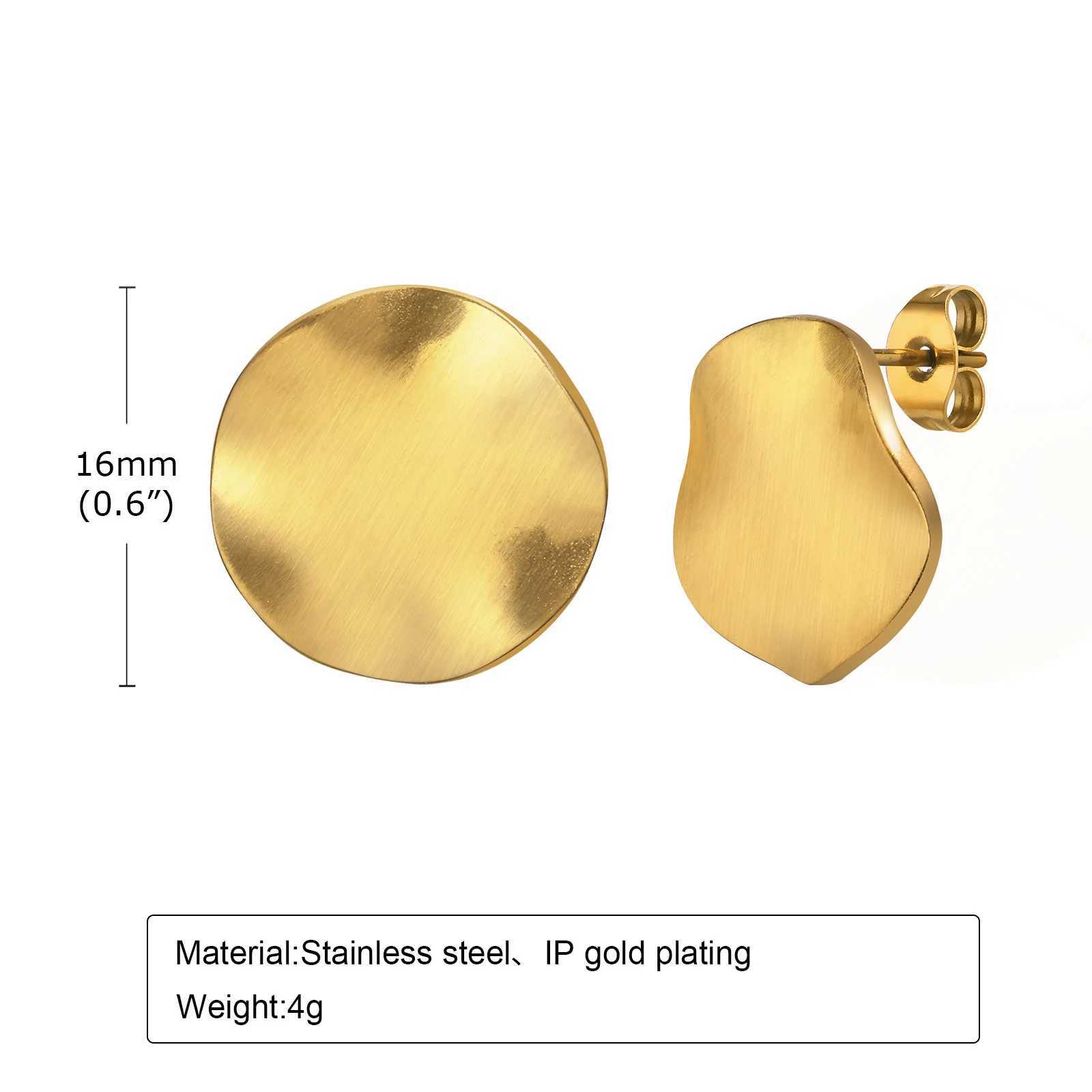 Trendy Gold Color Round Stud Earrings for Women Party Jewelry Stainless Steel Irregular Circle Ear Gifts To Her Wedding Earring C251103
