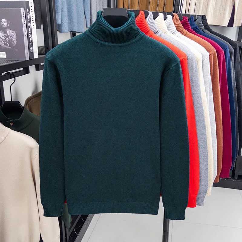 Autumn Mens High Quality Knitted Turtleneck Sweater Slim Fit Long Sleeve Anti-pilling Pullover Solid Color Trend Men StreetweaT251103