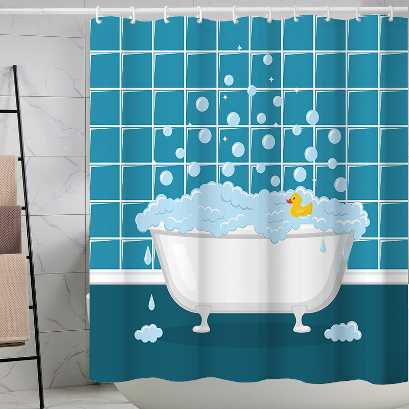 YL-37620 Popular 3D Digital Shower Curtain - Cat Bathing Bathroom Dry and Wet Separation - Polyester with Hooks