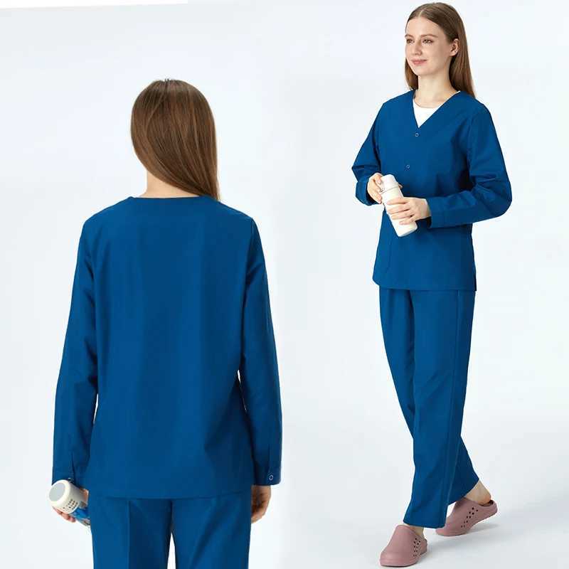 Long Sleeves Nurse Suits Scrub Set Women Medical Uniform Set Workwear Veterinary Dental Assistant Doctor Working Outfit 206 J251103