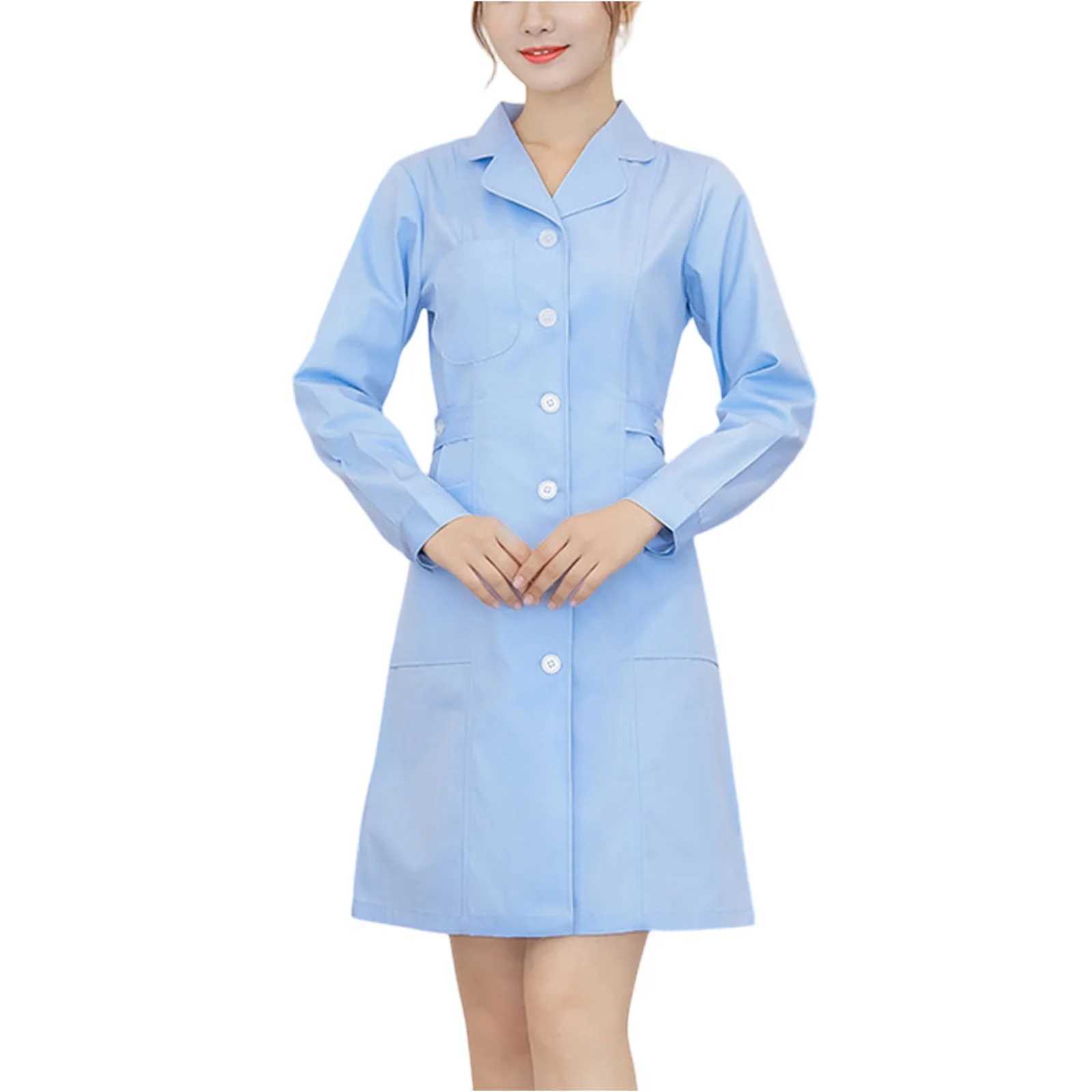 Thin Breathable Basic Hospital Clinical Uniforms Scrubs Lab Coat Pharmacy Long Sleeve Nurse Doctor Dress Comfy Medical Uniform J251103
