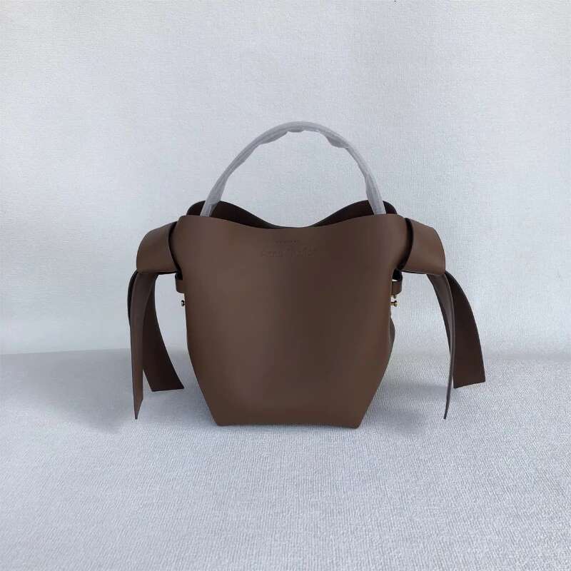 NiBagse Ladies Cowhide Simple Bow One-Shoulder Crossbody Handbag Bucket Bag Fashion