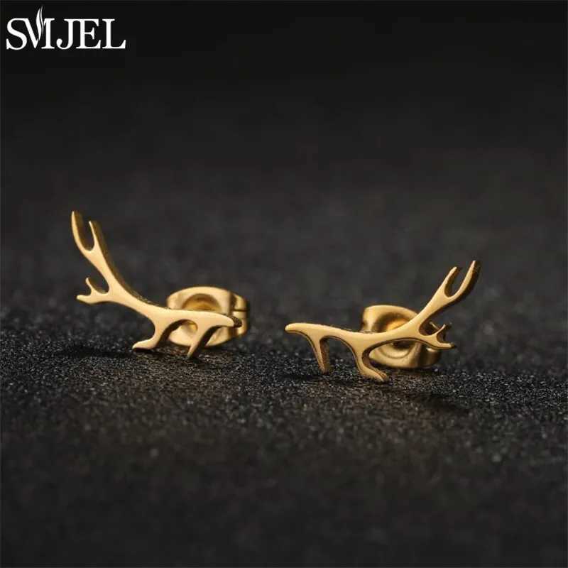 SMJEL Minimalist Silver Color Deer Horn Earrings Women Christmas Jewelry Cute Elk Antler Ear Studs Unique Tree Branch Earings C251103