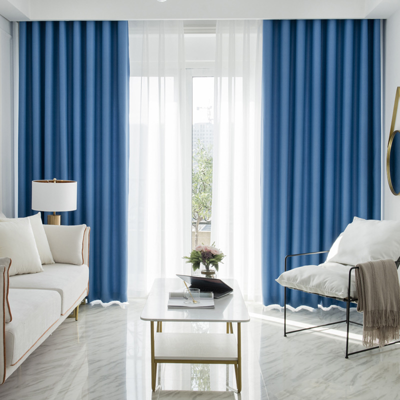 B442 Undertake engineering single-sided light solid color blackout curtain fabric living room bedroom rental house sunshade soundproof curtain finishe