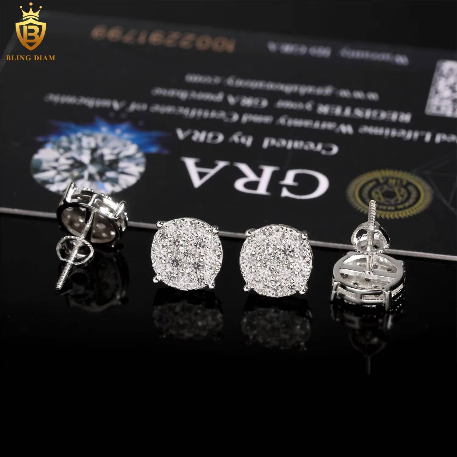 New Arrival 98mm Moissanite Diamond Earrings with GRA 925 Sterling Silver Hiphop Stud Earrings Set for Unisex in USA Warehouse