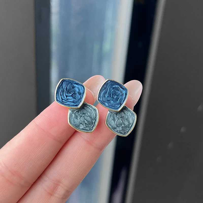 Bohemian Square Blue Zircon Stud Earrings For Women Fashion Enamel Geometric Pendant Earrings Charms Vintage Daily Jewelry Gift C251103