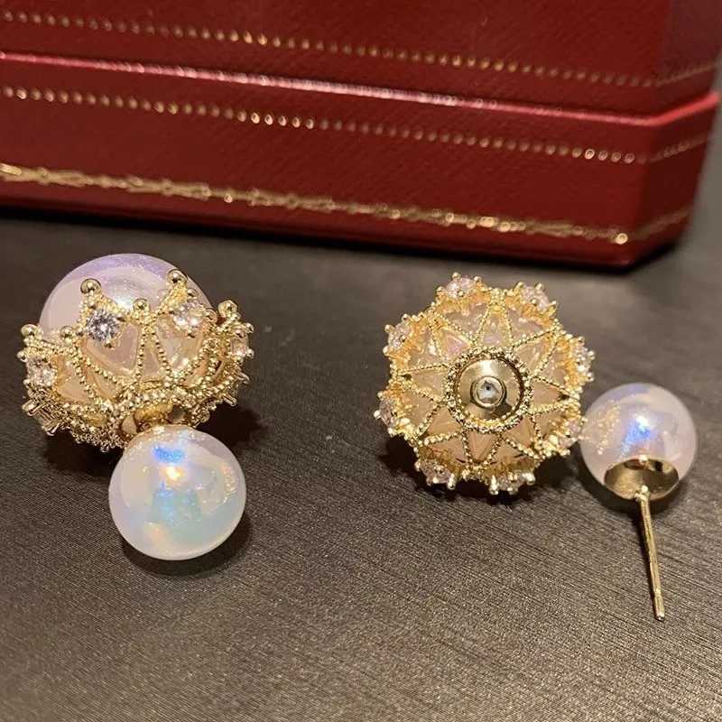 New womens elegant earrings exquisite double-sided rhinestone pearl earrings suitable for womens jewelry gifts Y250401