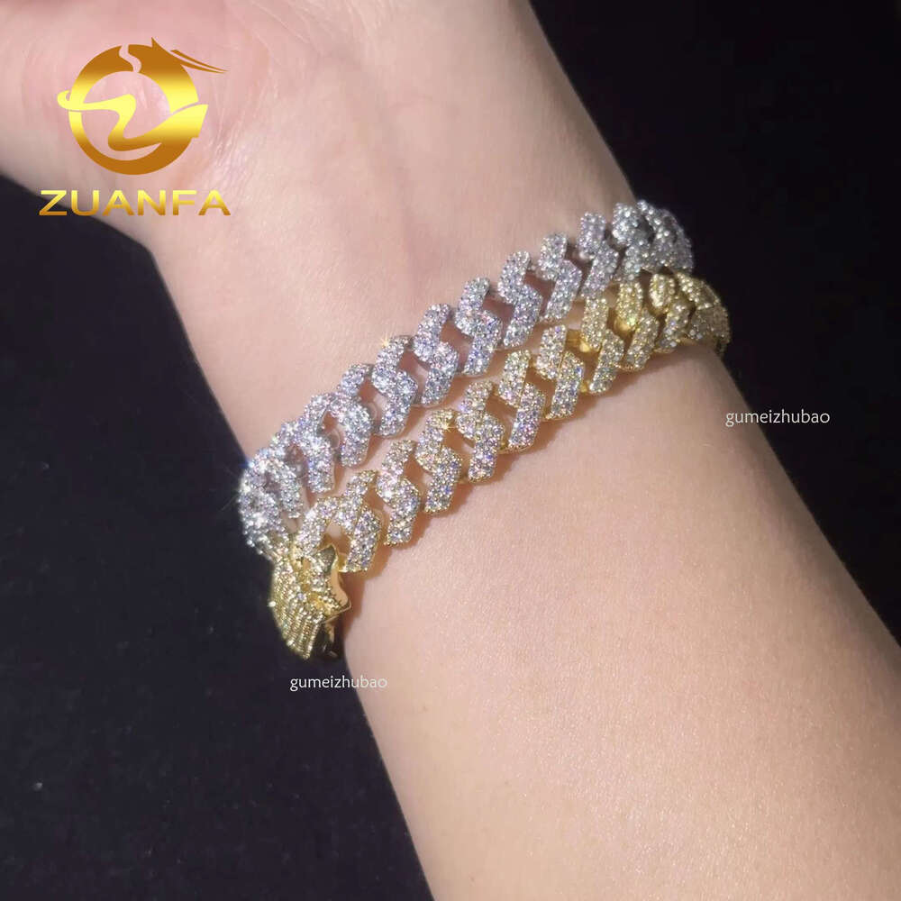 Fast Shipping Dia Hip Hop Jewelry 10mm Moissanite k Sier Iced Out Cuban Bracelet Chain