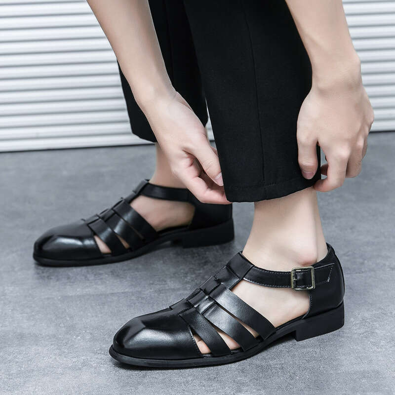 Large Summer New Fashionable Men's Casual Shoes Trendy Breathable Hollow Leather Sandals