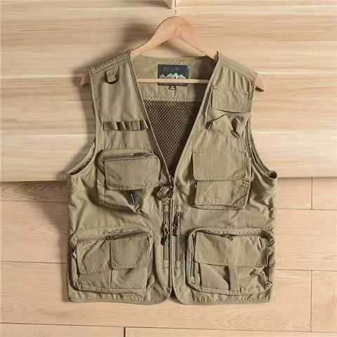 Summer New Mens Outdoor Fishing Multi Bag Solid Color Quick Drying Mesh Vest X250403