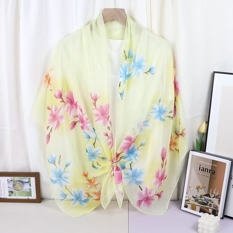 T405 thin long scarf chiffon printed silk scarf ladies scarf spring and summer sun protection gauze scarf holiday gift