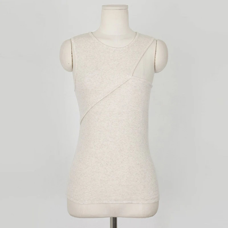 Oneck summer knitted sleeveless sexy basic Tshirt white shoulder strap black vest casual 2025 250403e